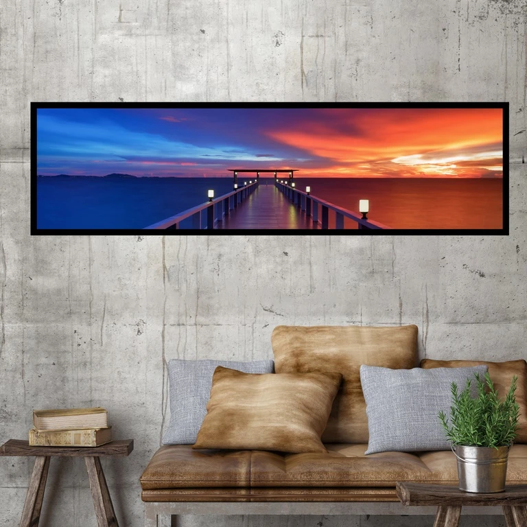 تابلو بکلیت طرح غروب و اسکله چوبی مدل کشیده B-7786