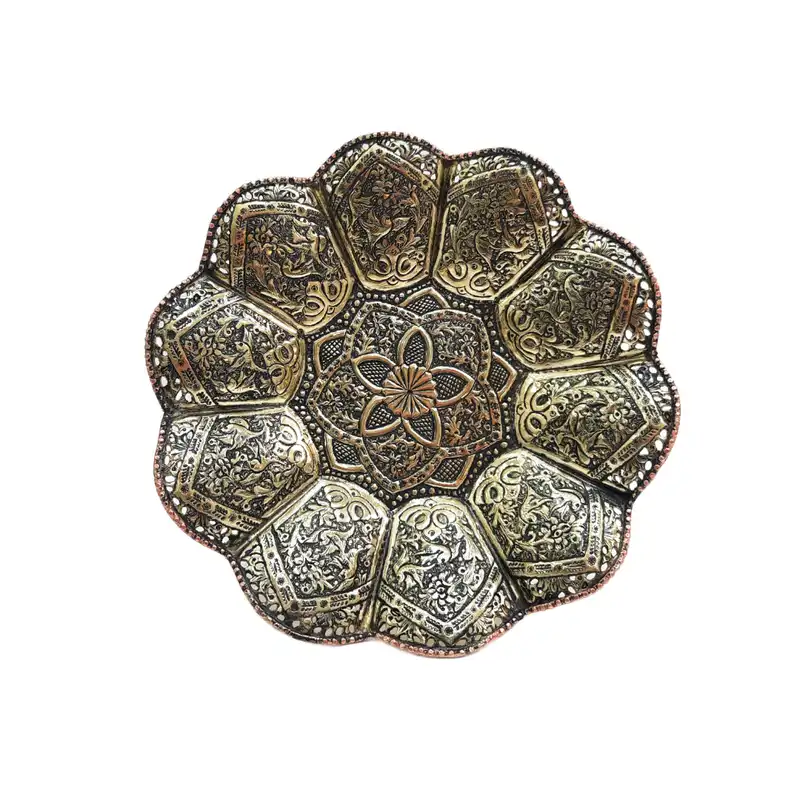 شیرینی خوری قلمزنی مدل پایه دار طرح گل ومرغ