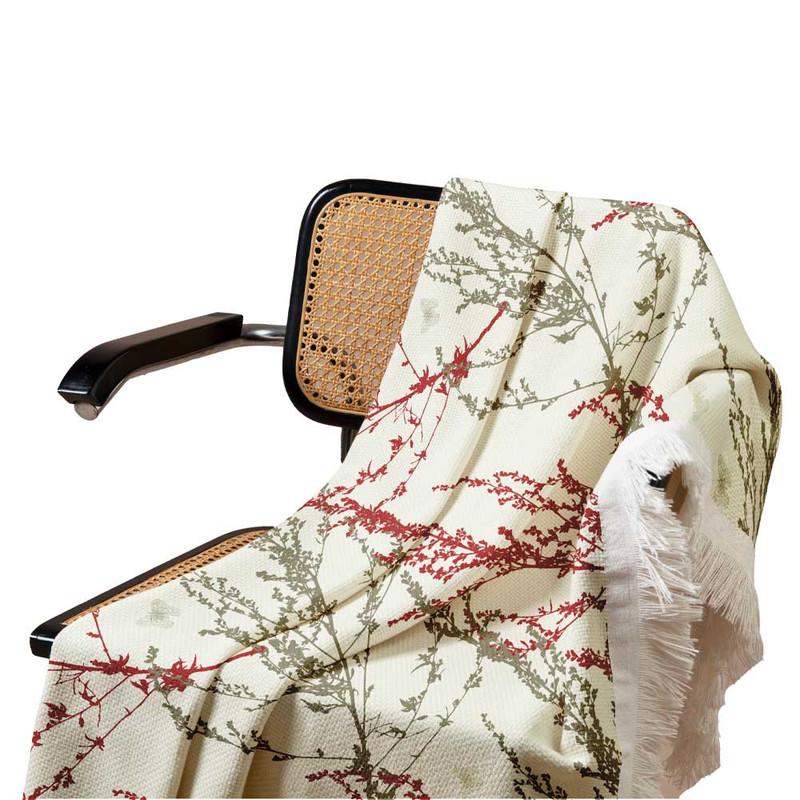 شال مبل طرح گل عروس کد Q2SH1080 سایز 100x180 سانتی متر