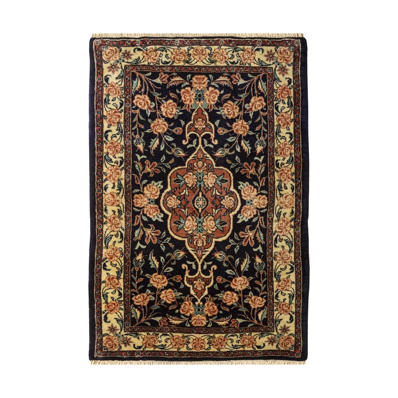 فرش دستبافت 0.58 متری مدل بیجار کد 45P594 زمینه سرمه ای