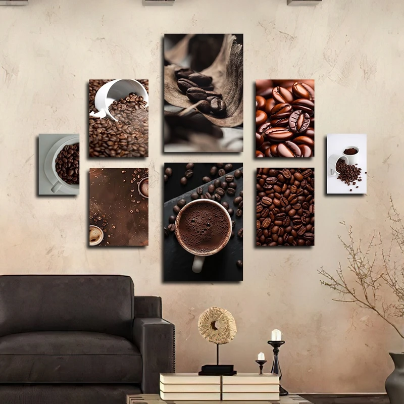 تابلو شاسی بکلیت طرح کافه و قهوه مدل SH-2818 مجموعه 8 عددی