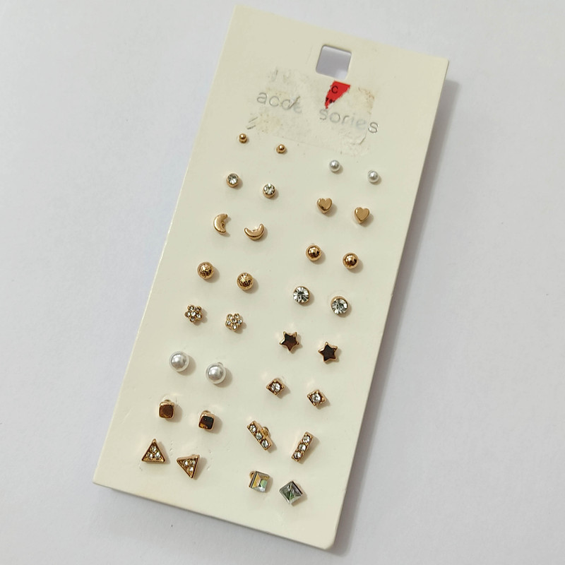 گوشواره زنانه اکسسورایز مدل نگین مجموعه 16 عددی