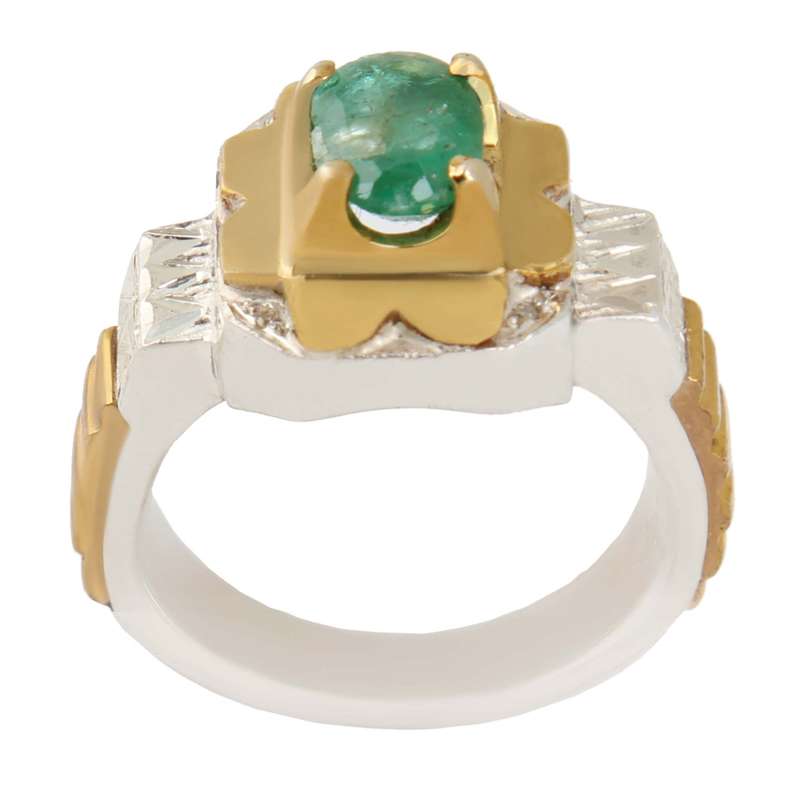 انگشتر نقره مردانه بازرگانی میلادی مدل زمرد رکاب دست ساز آبکاری رادیوم کد AM_2421