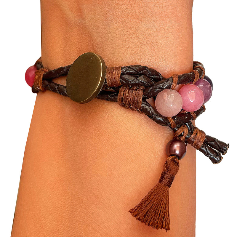 دستبند زنانه دل تافته مدل چرم طبیعی کد A33