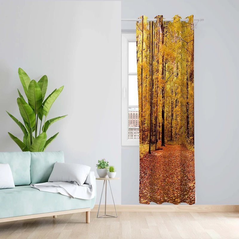 پرده طرح جنگل پاییزی مدل مخمل پانچی کد 5247B z سایز 140x200 سانتی متر