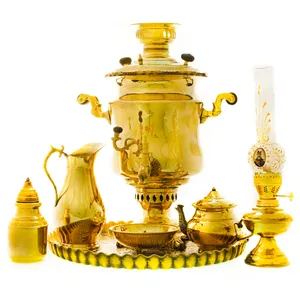 سرویس سماور ذغالی 7 پارچه برنجی مدل سوزنی کد 4149