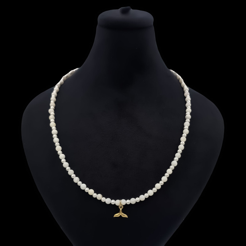 گردنبند طلا 18 عیار زنانه با زنجیر مهره‌ای ناریا مدل مروارید دم وال SH30