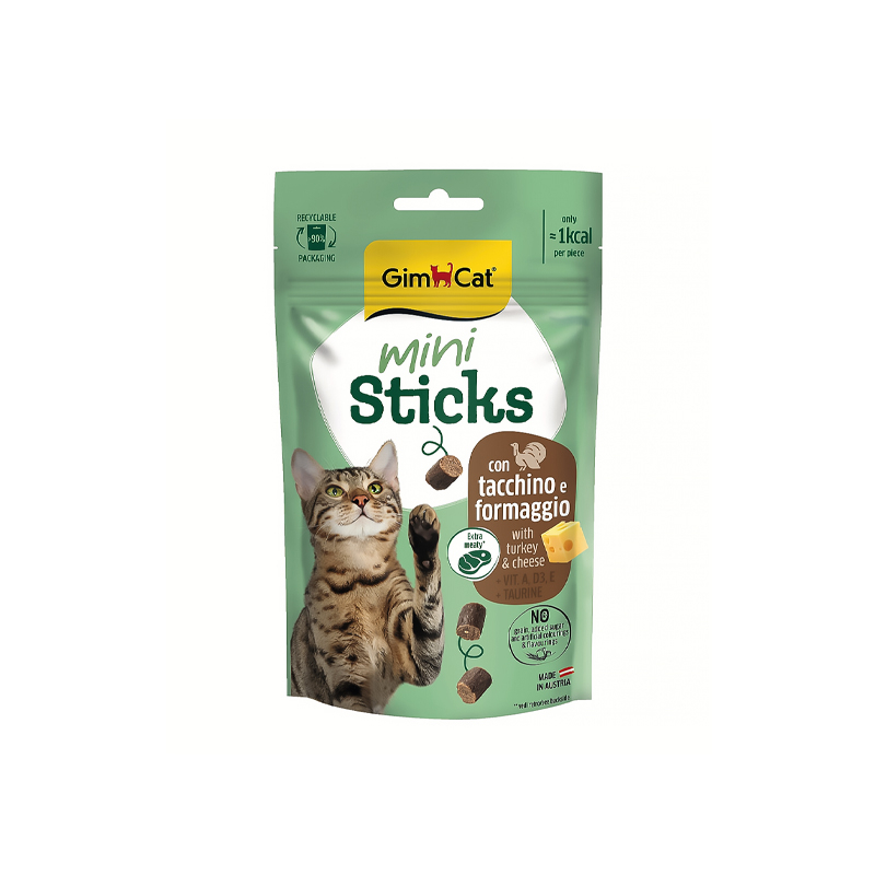 تشویقی گربه جیم کت مدل Mini Sticks طعم بوقلمون و پنیر وزن 50 گرم