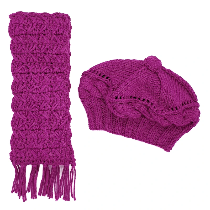 ست کلاه و شال گردن بافتنی زنانه مدل گیسبافت کد SHB3-LPR