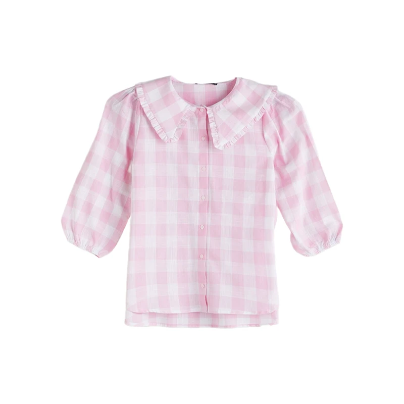 شومیز آستین سه ربع یقه ب ب زنانه ال سی وایکیکی مدل Plaid5434