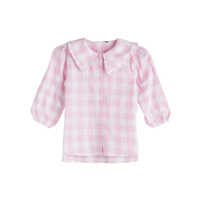 شومیز آستین سه ربع یقه ب ب زنانه ال سی وایکیکی مدل Plaid5434