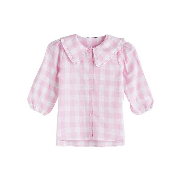 شومیز آستین سه ربع یقه ب ب زنانه ال سی وایکیکی مدل Plaid5434