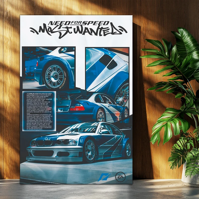 تابلو شاسی بکلیت طرح ماشین و خودرو بی ام و BMW M3 GTR NEED FOR SPEED MOST WANTED مدل T-po1578