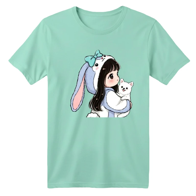 تی شرت آستین کوتاه بچگانه مدل دخترک و گلبرگ