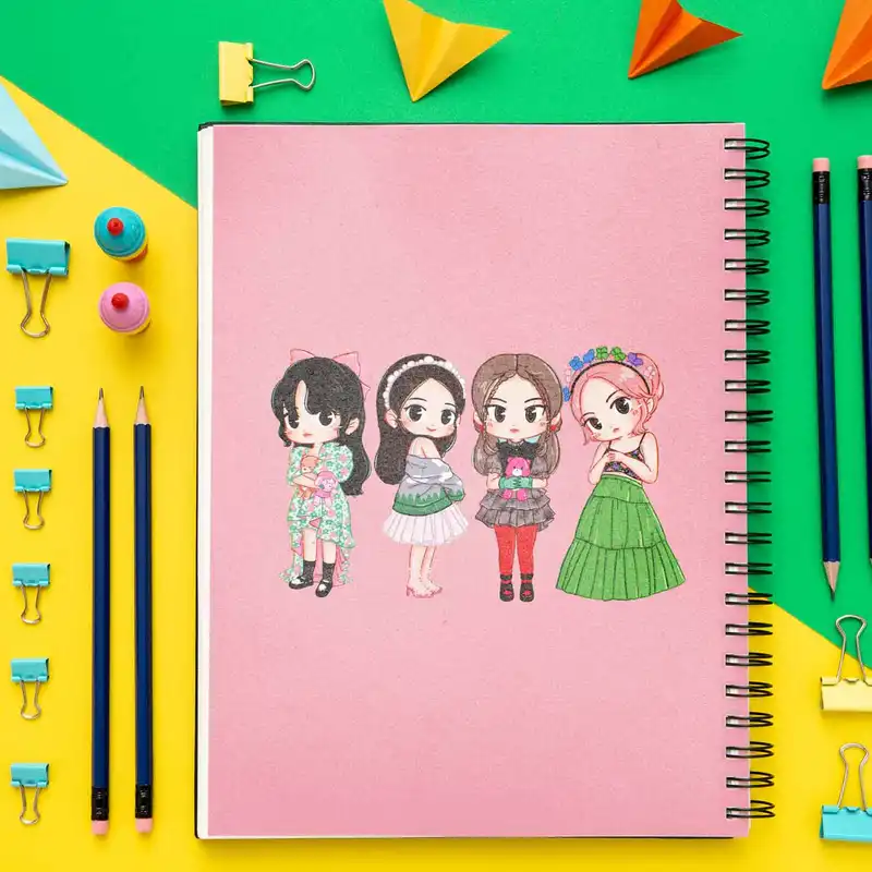 دفتر یادداشت باژیکان مدل بلک پینک کد 20111139 به همراه فتوکارت مجموعه 32 عددی