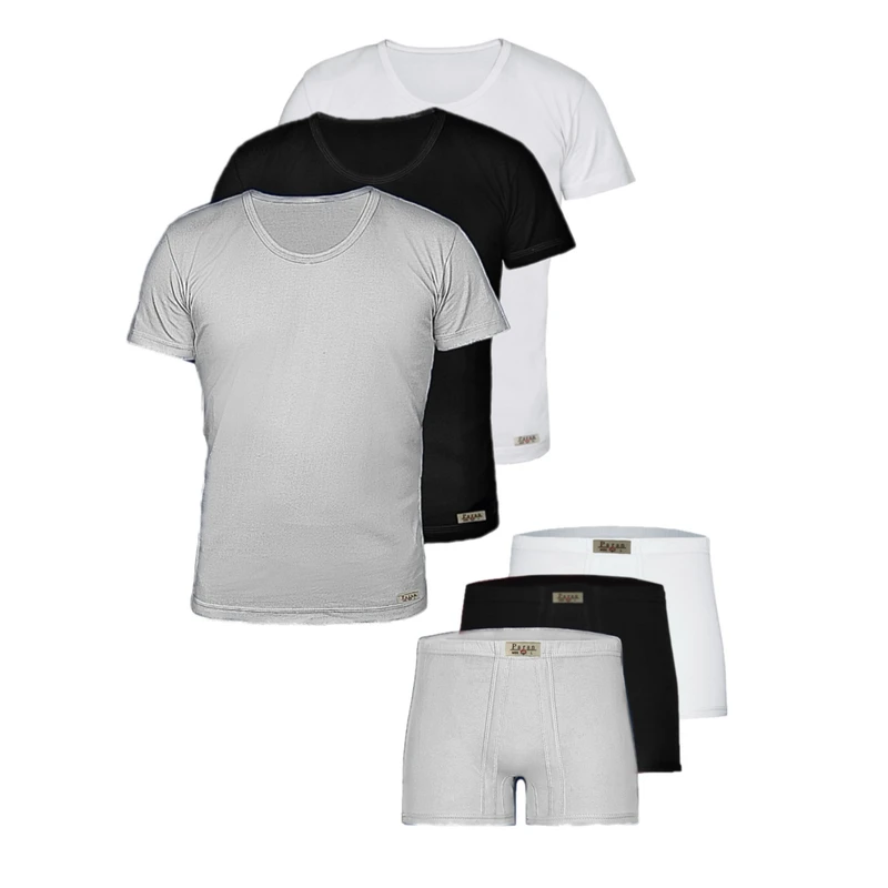 ست شورت و زیرپوش مردانه تولیدی پاران مدل نخ پنبه خالص صادراتی مجموعه 3 عددی