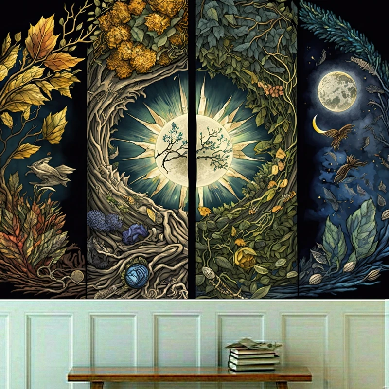 کاغذ دیواری طرح برگ و ریشه مدل خورشید و ماه کد KF677