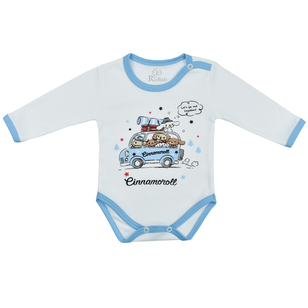 ست بادی آستین بلند و شلوار نوزادی ریز بافت مدل اتوبوس