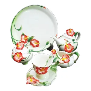 سرویس چای خوری 18 پارچه طرح گل شیپوری کد 10191