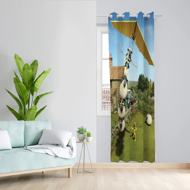 پرده طرح کارتونی بره ناقلا مدل مخمل پانچی کد L 330L Z سایز 140x200 سانتی متر