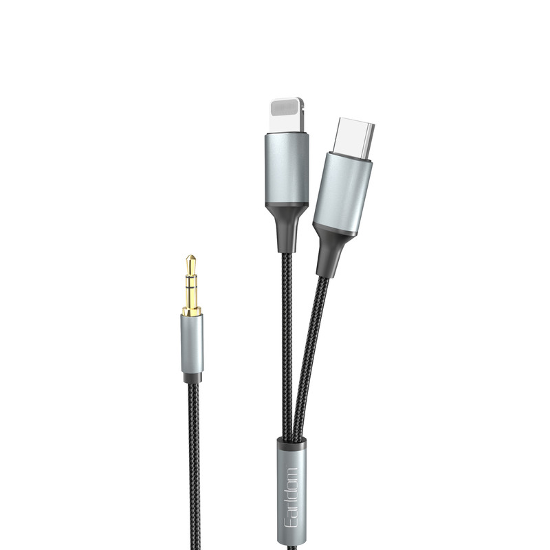 کابل تبدیل AUX به لایتنینگ / USB-C ارلدام مدل AUX71 طول 1.2 متر