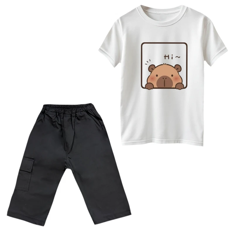 ست تی‌شرت و شلوارک پسرانه مدل سلام رنگ سفید