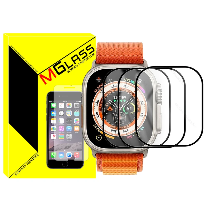 محافظ صفحه نمایش شیشه‌ای ام‌گلس مدل SH-FULL-MG مناسب برای اپل واچ Ultra 49mm / Ultra 2 49mm بسته سه عددی