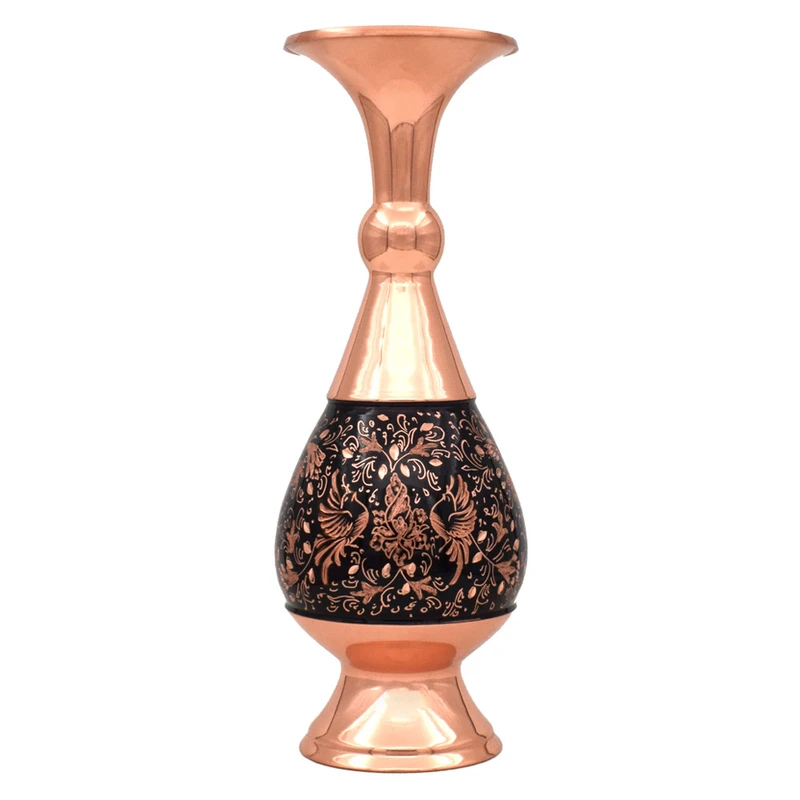 عکس شماره 2 : ست 3 تکه گلدان و شکلات خوری مسی طرح حکاکی گل و مرغ مدل جعبه ای کد 200