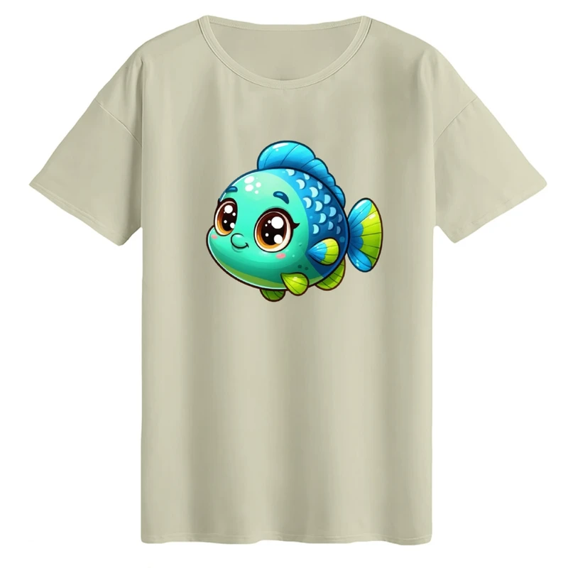تی‌شرت لانگ آستین کوتاه زنانه مدل ماهی کارتونی کد01
