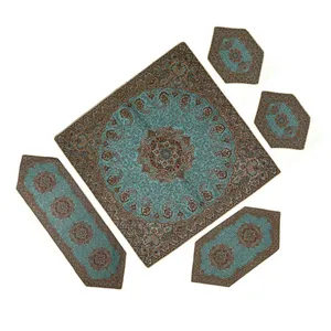 ست ۵ تکه رومیزی ترمه اصیل طرح نسترن کد Nastaran5