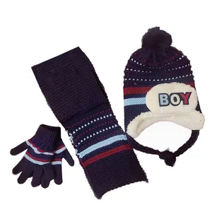 ست کلاه و شال گردن و دستکش بافتنی بچگانه مدل BOY A-7727 رنگ سرمه ای