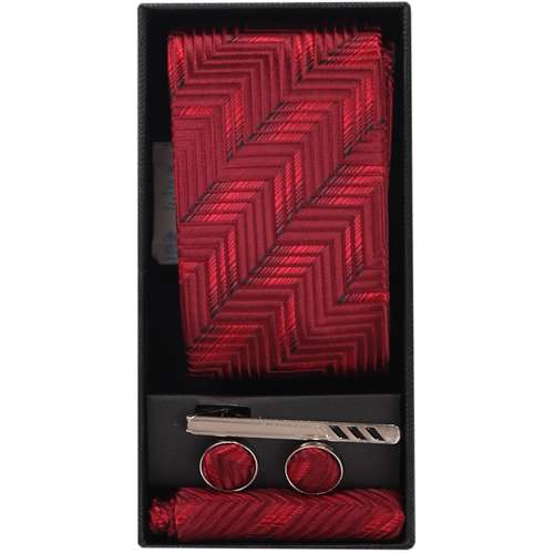 ست کراوات و دستمال جیب و دکمه سردست و گیره کراوات مردانه مدل PJ-108799