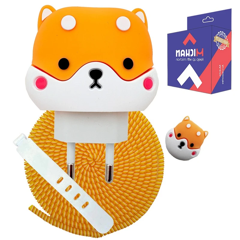 محافظ کابل میچان طرح پاندا سرخ به همراه محافظ شارژر دیواری مناسب برای شارژر اپل 2 پین مجموعه 4 عددی