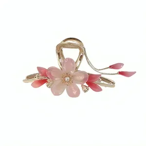 کلیپس مو زنانه مدل تک گل آویزدار