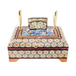 قلمدان خاتم کاری مدل دانشجویی طرح گل و مرغ برجسته کد Bl15p11-1f2