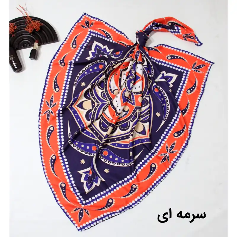 روسری زنانه مدل ابریشم توییل قواره 90 دست دوز طرح لاکچری کد ana-2930