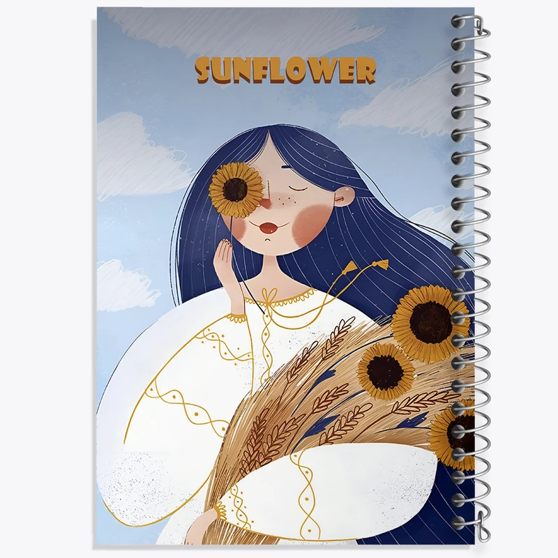 دفتر مشق 100 برگ خندالو طرح دختر و گل آفتابگردان کد N5645