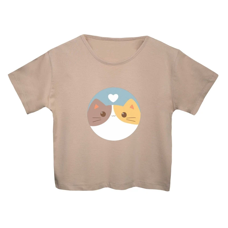 کراپ‌ تی‌شرت آستین کوتاه زنانه مدل گربه کد 1