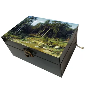 جعبه موزیکال مدل هندلی طرح منظره درخت رودخانه سنگ کد T1091