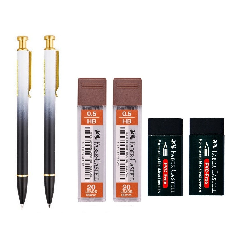 نوک مداد نوکی 0.5 میلی متری فابر کاستل مدل مهر 174 به همراه مداد نوکی و پاک کن مجموعه 6 عددی