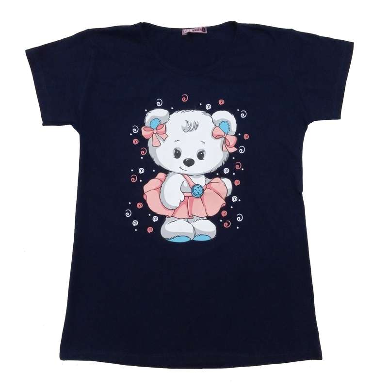 تی شرت آستین کوتاه دخترانه مدل خرسی کد 554 رنگ سرمه ای