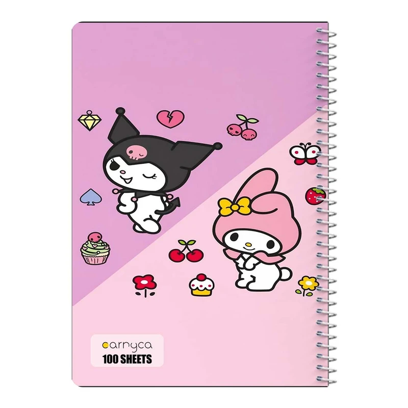 دفتر مشق 100 برگ سیمی کارنیکا طرح مای ملودی و کورومی My Melody & Kuromi کد 17359