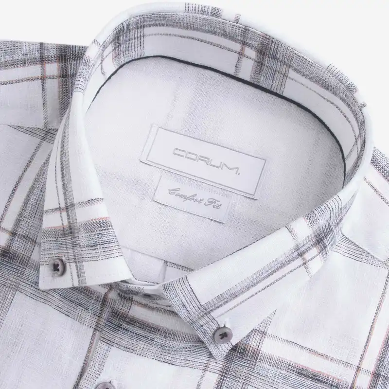 پیراهن آستین بلند مردانه کروم مدل لینن چهارخانه 2410160