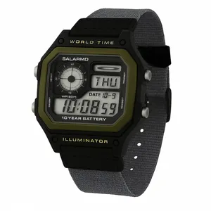 ساعت مچی دیجیتال مردانه مدل اسپرت کرنوگراف جهان نما بند برزنتی کد ۴