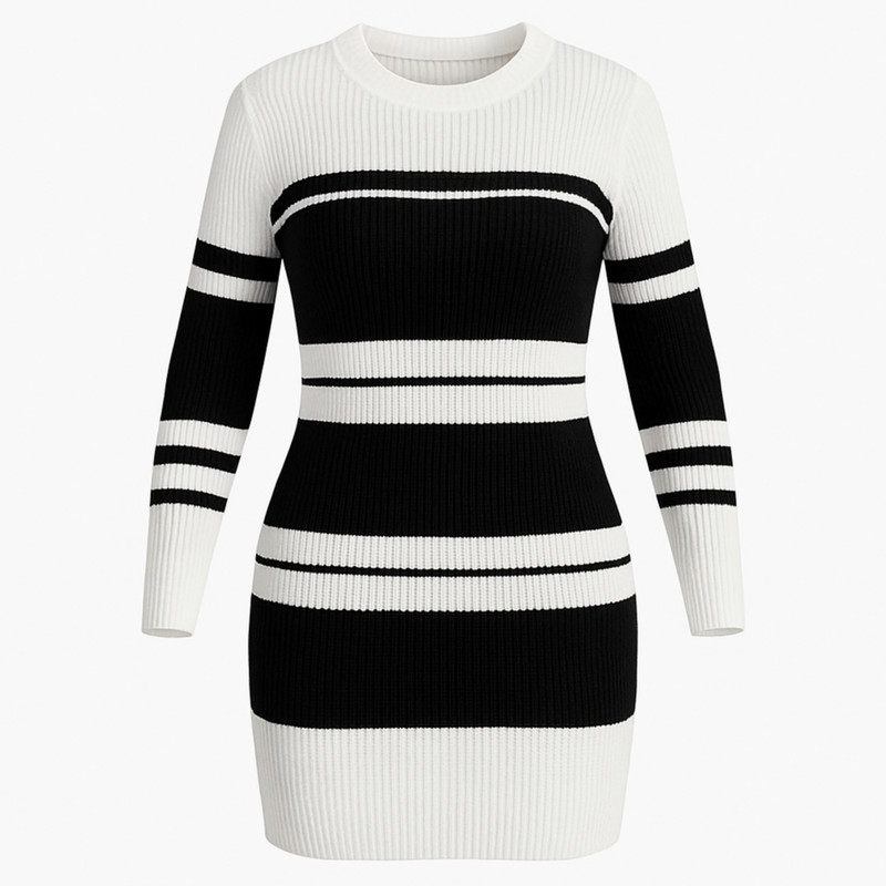 پلیور یقه گرد زنانه مدل بلند راه راه