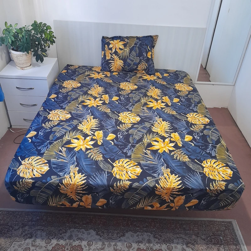 سرویس ملحفه مدل ni08064 طرح برگ انجیری کد 100 یک نفره دو تکه