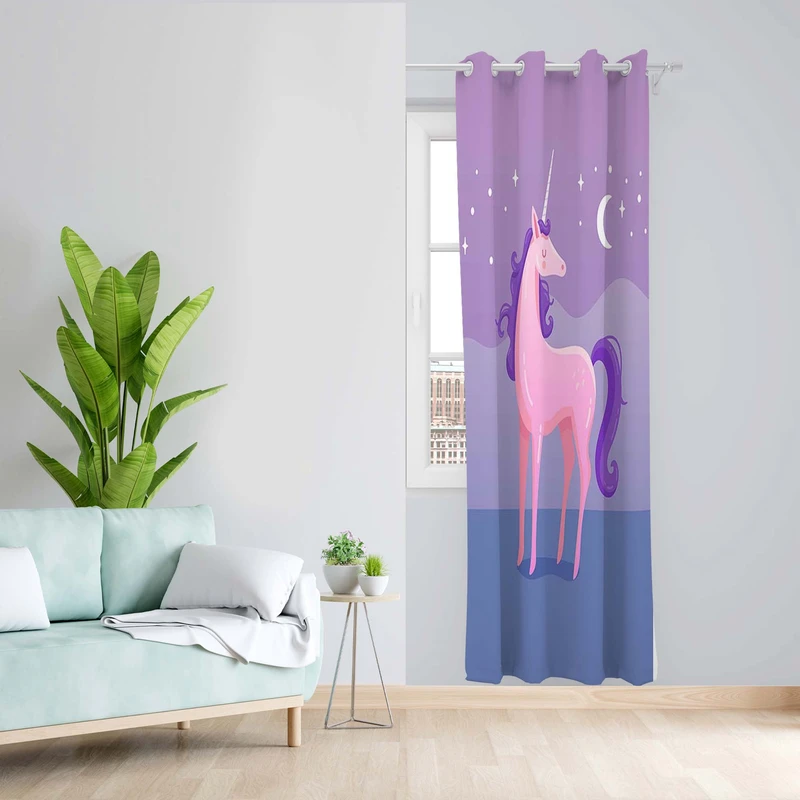 پرده طرح اسب تک شاخ مدل مخمل پانچی کد 4919 z سایز 140x200 سانتی متر