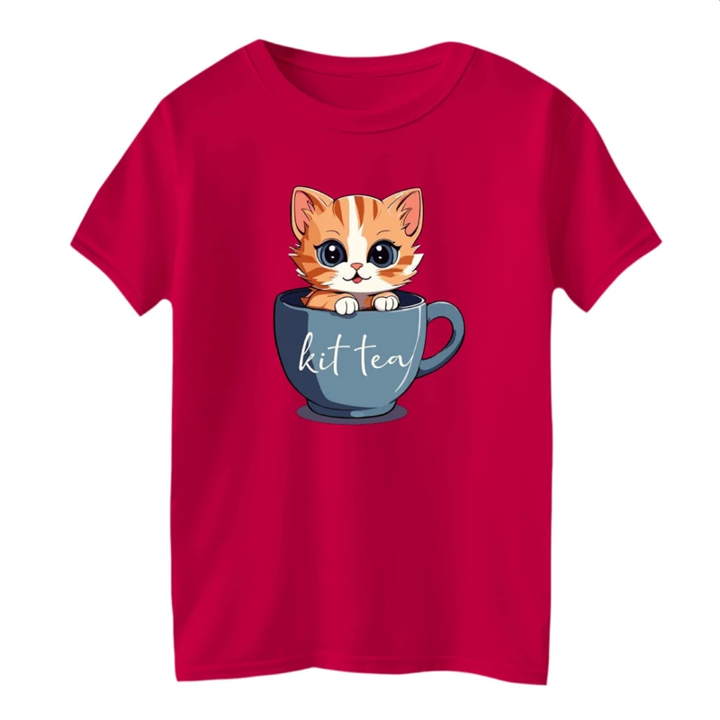 تی شرت آستین کوتاه بچگانه مدل گربه و فنجان