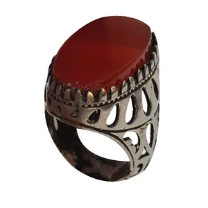 انگشتر نقره مردانه مدل عقیق شاهکار یمنی آبدار دامله طبیعی ASYDT2011