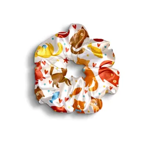 کش مو زنانه مدل اسکرانچی طرح گربه و ماهی فانتزی 